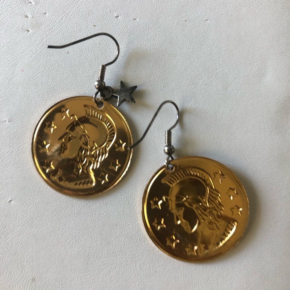 Earrings coin disk lightweight Star dangle - Picture 5 of 12